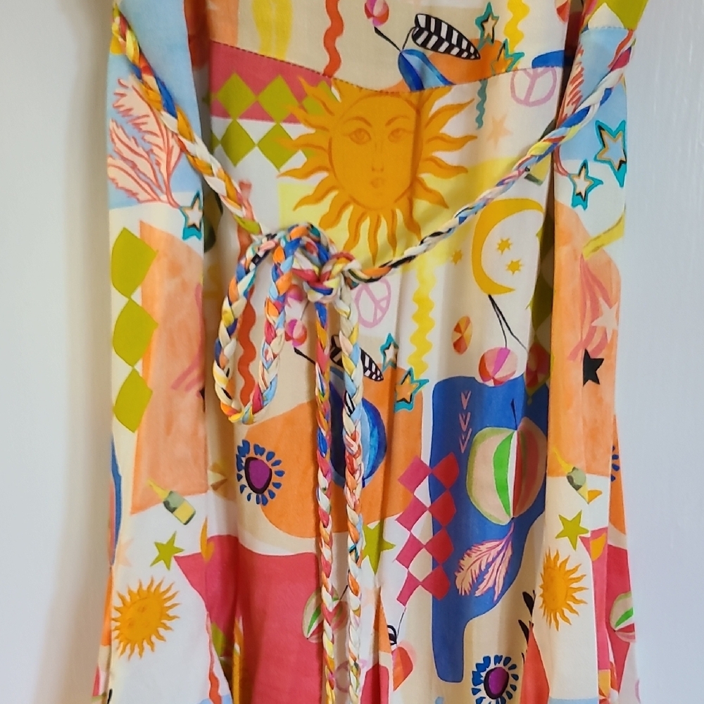 Vibrant Print Tie Dress With Flounce Bottom - Picture 6 of 10